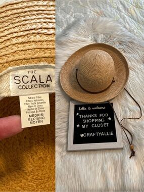 The Scala Collection Natural Straw Sun Hat with Leather Chin Strap | Women’s Med